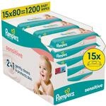 Pampers Sensitive Baby-Feuchtt&uuml;cher, 15 Packungen mit 80 Feuchtt&uuml;chern,1200