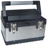Perel Edelstahl Werkzeugkiste mit herausnehmbarem Einsatz, Metall Toolbox mit
