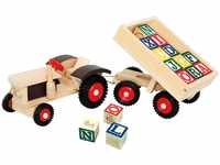Bino & Mertens 82077 Traktor mit ABC-Anhänger, Spielzeug für Kinder ab 3 Jahre,