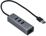 i-tec USB 3.0 Metal 3-Port USB HUB mit Gigabit Ethernet Adapter - 1x USB 3.0 auf