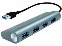 LogiLink UA0307 USB 3.0 Hub für PC/Laptop, 4-Ports Aluminiumgehäuse Silber
