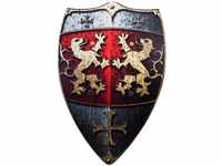 BestSaller 1164 Ritterschild Holz, 49x32 cm, mit Löwen Motiv mit Ledergriff,