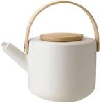 Stelton Teekanne Theo - Rustikale Steingut-Kanne, Deckel & Griff aus Bambus -