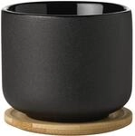 Stelton Theo Becher mit Untersetzer, Stein, schwarz, 8 x 8 x 8 cm