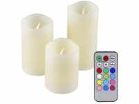 IOIO - 3er Set LED Echtwachskerzen | LED Kerzen mit Fernbedienung &...