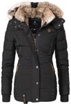 MARIKOO Damen Winterjacke warme Steppjacke mit Kunstfell Innenfutter Nekoo...