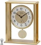 AMS 5191 Tischuhr Eckig Golden Metallgeh&auml;use Mineralglas Funkpendelwerk 20 x 25 x 7