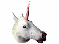 Weiße Einhorn Latex Maske mit Mähne & rosa Horn für Fasching
