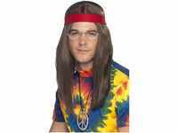 Hippie Set - Perücke, Brille, Peace Anhänger und Stirnband