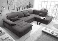 Stella Trading WAYNE Wohnlandschaft in U-Form, Stoffbezug Stone - Ausziehbares Sofa