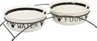 TRIXIE Napf-Set, Keramik/Metall, wei&szlig;/schwarz 2 &times; 2,6 l/&oslash; 25 cm/54 &times; 12 &times; 24 cm,