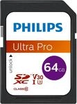 Philips Ultra Pro SDXC Card 64 GB UHS-I U3, Lesegeschwindigkeit bis zu 100 MB/s, V30,