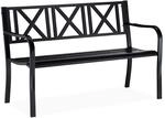 Relaxdays, schwarz Gartenbank aus Metall, 2-Sitzer, robust, f&uuml;r Terrasse, Balkon,
