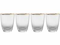 BUTLERS Trinkglas, Set 4x Gläser mit Goldrand und Rillen 300ml aus Glas -GOLDEN