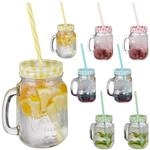 Relaxdays, bunt Trinkgl&auml;ser mit Strohhalm, 8er Set, 400 ml, Gastro, Deckelgl&auml;ser