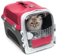 Catit Cabrio Carrier, Transportbox fuer Katzen, 51 x 33 x 35cm, rot/grau