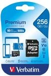 Verbatim Premium Micro SDXC Speicherkarte mit Adapter, 256 GB, Datenspeicher f&uuml;r