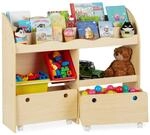 Relaxdays Kinderregal, Spielzeug Aufbewahrung, Kunststoff Boxen, B&uuml;cherregal, MDF,