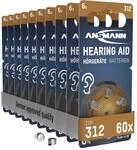 ANSMANN H&ouml;rger&auml;tebatterien 312, 60 St&uuml;ck, Batterien Typ 312 P312 ZL3 PR41, braun,