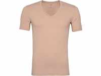 OLYMP T-Shirt Level Five Body fit tiefer V-Ausschnitt beige Größe M