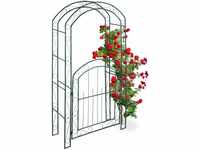 Relaxdays Rosenbogen mit Tür, Garten Rankhilfe Kletterpflanzen, Torbogen Metall,
