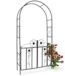 Relaxdays Rosenbogen mit Tor HBT 228 x 116 x 36,5 cm Torbogen aus pulverbeschichtetem