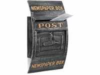 Relaxdays Briefkasten antik, Schriftzug Newspaper Box, großer Wandbriefkasten,