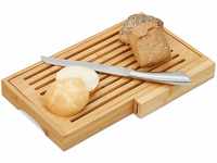 Relaxdays Brotschneidebrett, praktisches Brotbrett mit Messer aus Edelstahl,