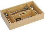 Relaxdays Besteckkasten Bambus, 4 F&auml;cher, robuster Besteckorganizer mit Henkel,