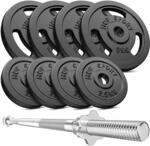Hop-Sport Guss Hantelset mit Langhantelstange und Gewichten, 1x Langhantel, Set 39kg