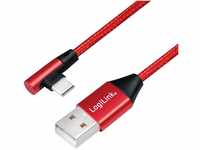 USB 2.0 Anschlusskabel, USB (Typ A) zu USB (Typ C) 90° abgewinkelt, rot, 1m