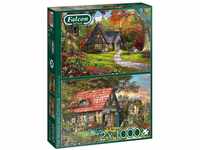 Falcon 11294 The Woodland Cottage-2x 1000 Teile Heart Puzzlespiel, Mehrfarben