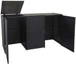 Mendler 3er-M&uuml;lltonnenverkleidung HWC-E25 Poly-Rattan 3x120l - schwarz