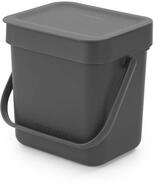 Brabantia Sort & Go Abfalleimer mit Deckel 3 L (grau), platzsparender Biom&uuml;ll