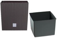 Rato-Topf 15,8 Liter mit Pflanzschale in dunkler Ockerfarbe 26,2 x 26,2 x 26,6 cm.