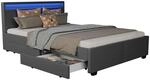 Juskys Polsterbett Lyon 140x200 cm mit Bettkasten, LED Beleuchtung, Lattenrost &