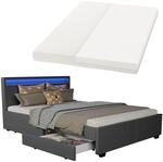 Juskys Polsterbett Lyon 140x200 cm mit Matratze, Bettkasten, LED Beleuchtung,