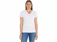 Tommy Hilfiger Damen T-Shirt Kurzarm Heritage V-Ausschnitt, Weiß (Classic White),
