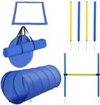 PawHut Agility Set Hunde 5-Teiliges mit Hundetunnel 4 Slalomstangen H&uuml;rden 