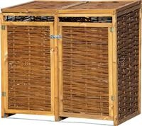 dobar&reg; 95514 Doppel-M&uuml;lltonnenverkleidung aus Weide | aufklappbare M&uuml;lltonnenbox 