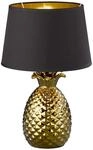 Reality Leuchten Pineapple R50431079 Tischleuchte, Keramik, Stoffschirm Schwarz/Gold,