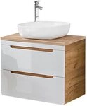 Lomadox Badm&ouml;bel Waschtisch Unterschrank Set 80 cm Hochglanz wei&szlig; Softclose