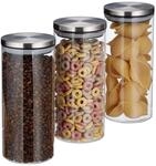Relaxdays Vorratsglas 3er Set, 1,3 L, luftdicht, Edelstahl Deckel, f&uuml;r Pasta, M&uuml;sli