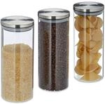 Relaxdays Vorratsglas 3er Set, luftdicht, Edelstahl Deckel, f&uuml;r Pasta, M&uuml;sli &