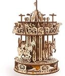 UGEARS Karussell 3D Puzzles f&uuml;r Erwachsene - Drehender Holzbaukasten - Einfache