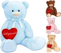 BRUBAKER XXL Teddyb&auml;r 100 cm Hellblau mit einem Lieblingsmensch Herz Stofftier