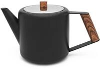 schwarze doppelwandige Edelstahl Teekanne 1.1. L & Holzgriff