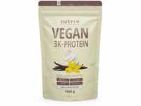Nutri + Vegan Protein Pulver Vanille 1 kg 83% Eiweiß - 3k-Proteinpulver 1000 g -