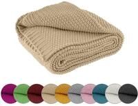 wometo Kuscheldecke Strick 140x190 beige - Strickdecke oekoTex warme weiche Decke mit