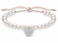 Thomas Sabo Armband weiße Perlen mit Herz pavé, 925 Sterlingsilber, 13-20 cm Länge